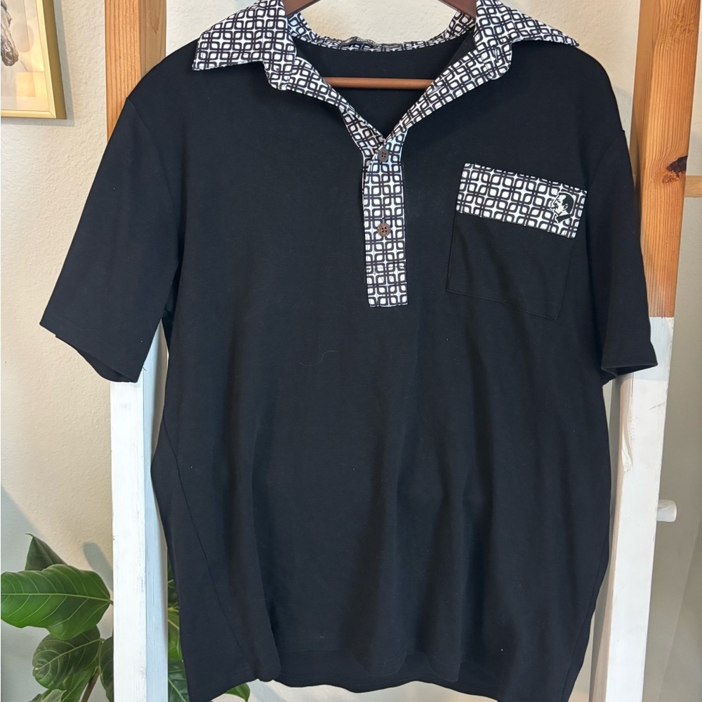 Nation Golf Black Patterned Collar Shirt